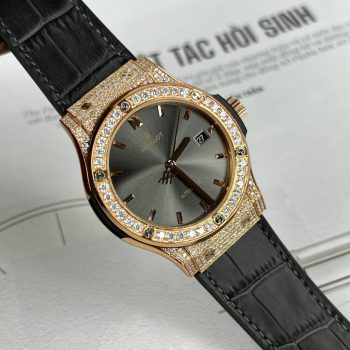 Đồng Hồ Hublot Classic Fusion King Gold Gray Dial Độ Kim Cương Moissanite
