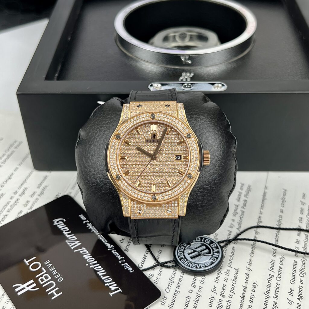 Đồng Hồ Nam Hublot Bọc Vàng Hồng 18K Độ Kim Cương Tự Nhiên
