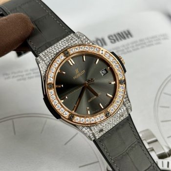 Đồng Hồ Nam Hublot Đính Kim Cương Moissanite Màu Xám