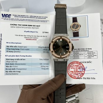 Đồng Hồ Nam Hublot Đính Kim Cương Moissanite Màu Xám Demi JJF 42mm