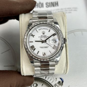 Đồng Hồ Nam Rolex Day-Date Fake 11 Cao Cấp Đính Đá Baguette 40mm