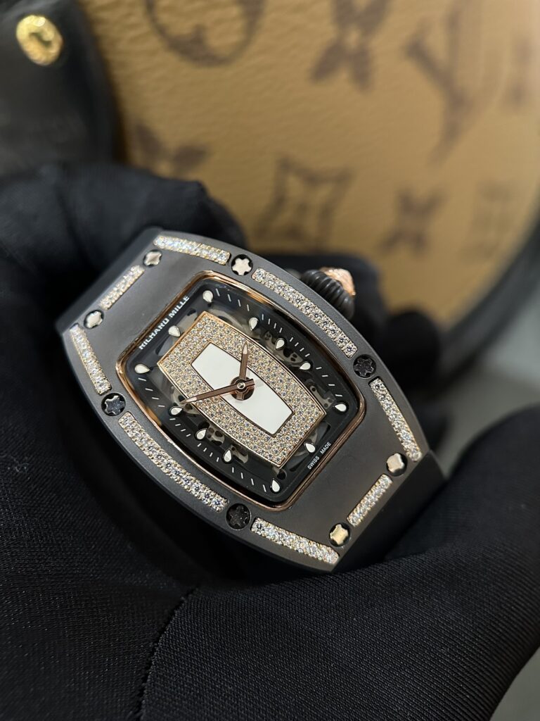 Đồng Hồ Nữ Richard Mille Bọc Vàng Độ Kim Cương Moissanite 36mm