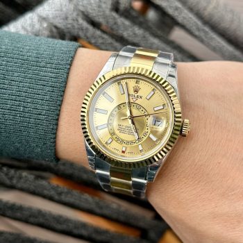 Đồng Hồ Rep 11 Rolex Sky-Dweller 326933 Mặt Số Vàng Champagne Dây Đeo Oyster 42mm