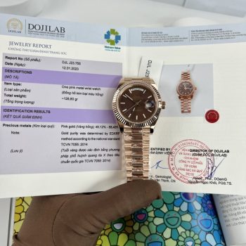 Đồng Hồ Rolex Bọc Vàng Hồng Day-Date Replica 11 Mặt Số Chocolate 40mm
