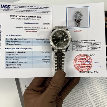 Đồng Hồ Rolex Độ Kim Cương Moissanite Cọc Số Dạ Quang Rep 11 Date Just