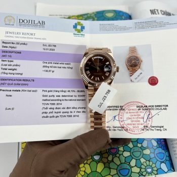 Đồng Hồ Rolex Rep 11 Day-Date Bọc Vàng Thật Mặt Số Màu Chocolate 40mm